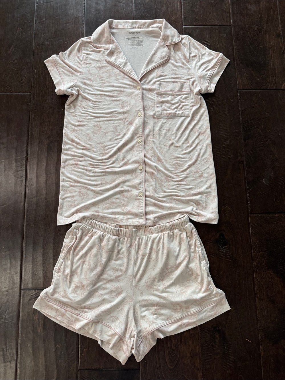 Tommy John Downtime Women's Pajama Top + Shorts Set - Lt Pink + Ivory Sz Small